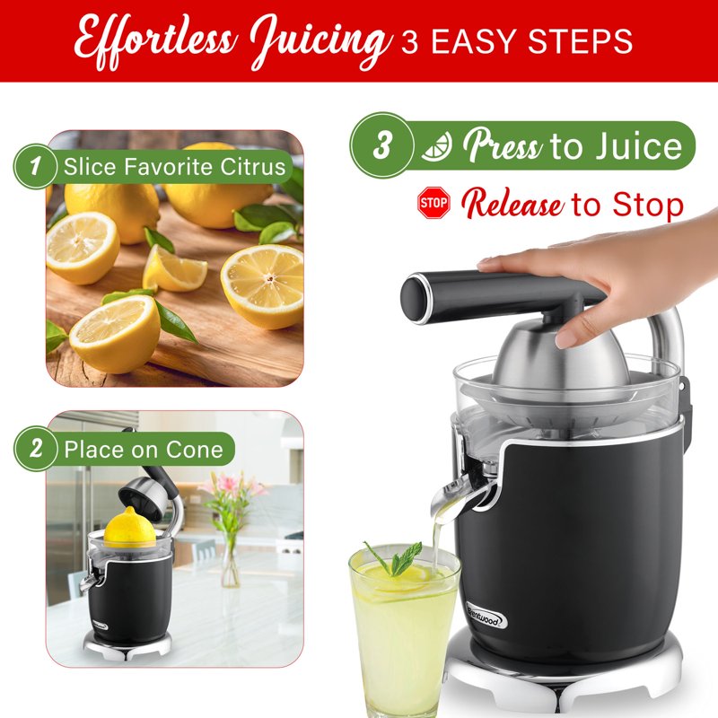 200-Watt Electric Citrus Juicer with Stainless Steel Lever - Black
