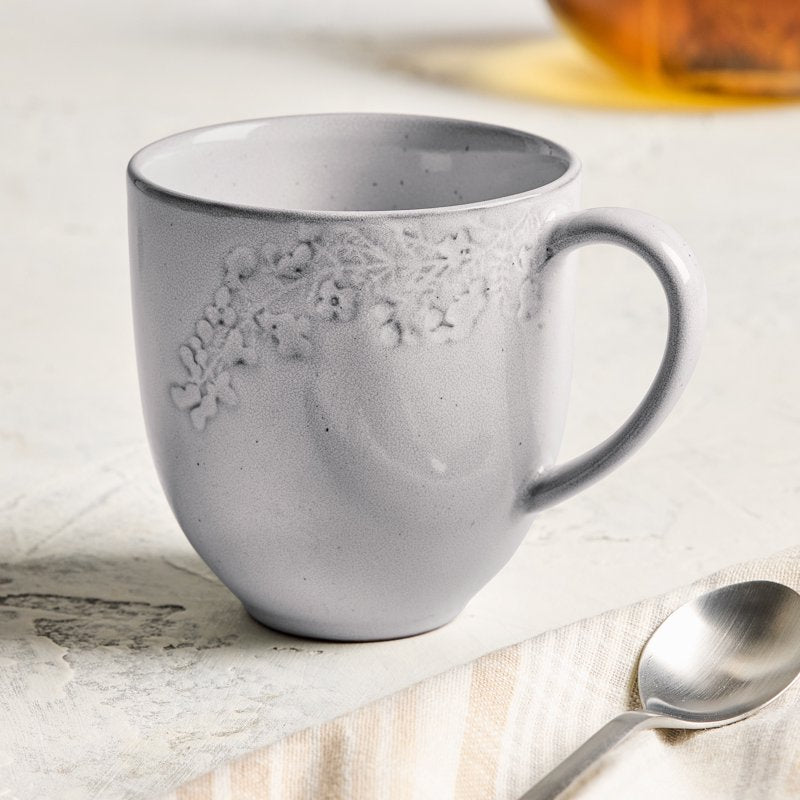 Gray Stoneware Mug - 14oz Botanical Design, Dishwasher Safe