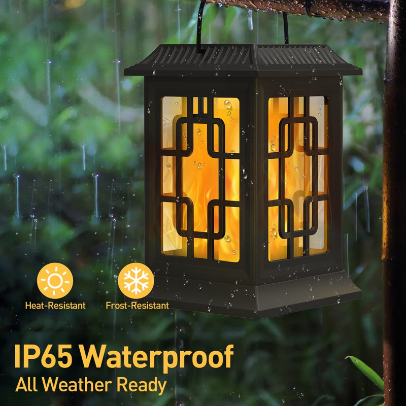 Outdoor Solar Lanterns with Flickering Flame Effect - Waterproof Hanging Lanterns for Garden Patio Yard - 2 Pack