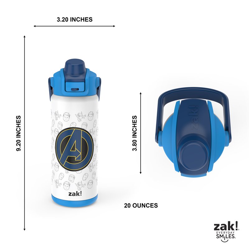 20oz Kids Straw Water Bottle - Stainless Steel Insulated Avengers White