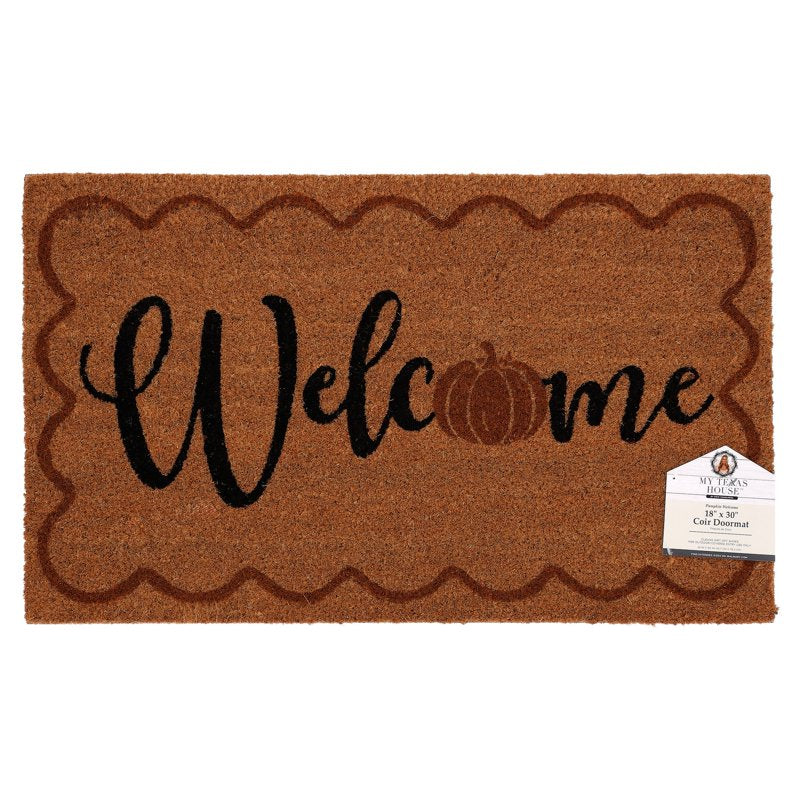 My Texas House Fall Multicolor Welcome Pumpkin Outdoor Coir Doormat - 18 x 30 Inches, Under 2x3