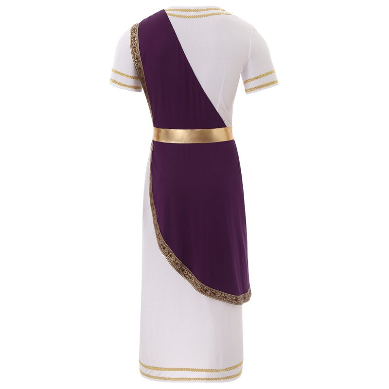 Men's Greek Roman Toga Costume Robe with Belt - Purple, Medium
