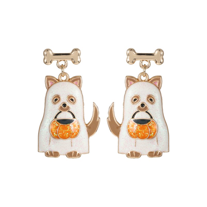 Halloween Ghost Puppy Earrings - Dangle Goldtone Jewelry, 1 Pair