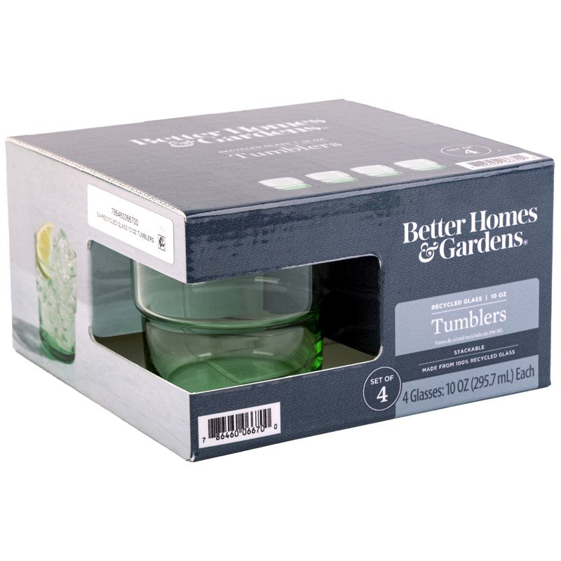 Recycled Green Glassware - 10 oz, 4 Pack - Eco-Friendly 2 Pack