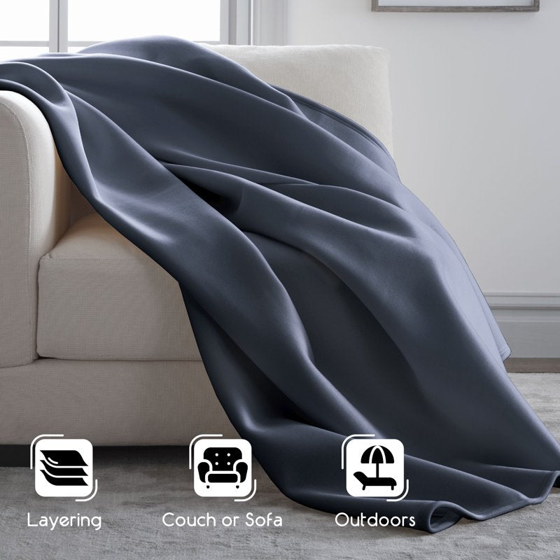 Full/Queen Frost Blue All-Season Fleece Throw Blanket - Cozy Bed & Couch Layering