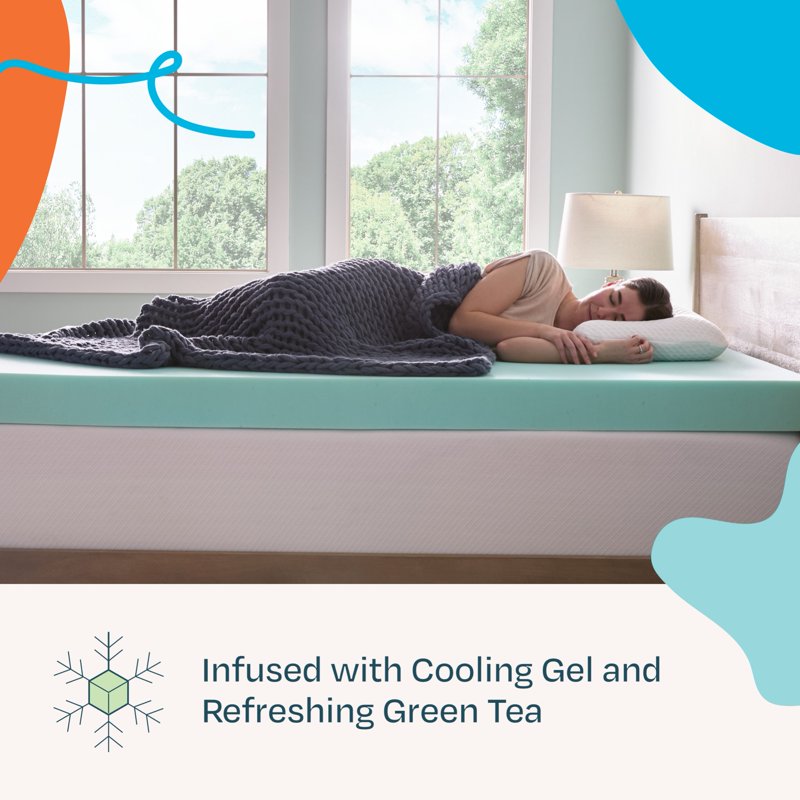 Linenspa 4-Inch Cooling Gel & Green Tea Infused Memory Foam Mattress Topper - King