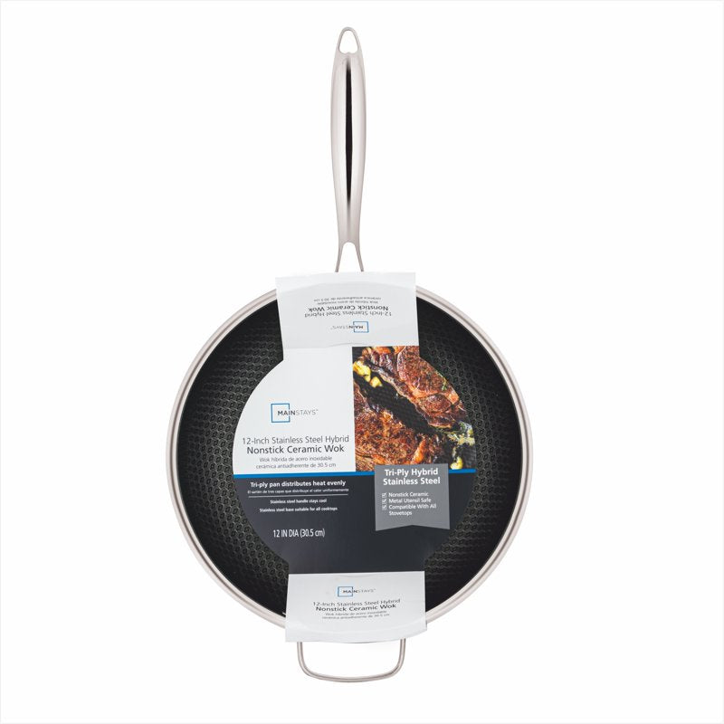 12" Hybrid Tri-Ply Stainless Steel Wok - Versatile Cooking