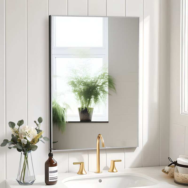 Modern Rectangular Aluminum Alloy Wall Mirror Set - Silver, 36x24in, 2 Pack