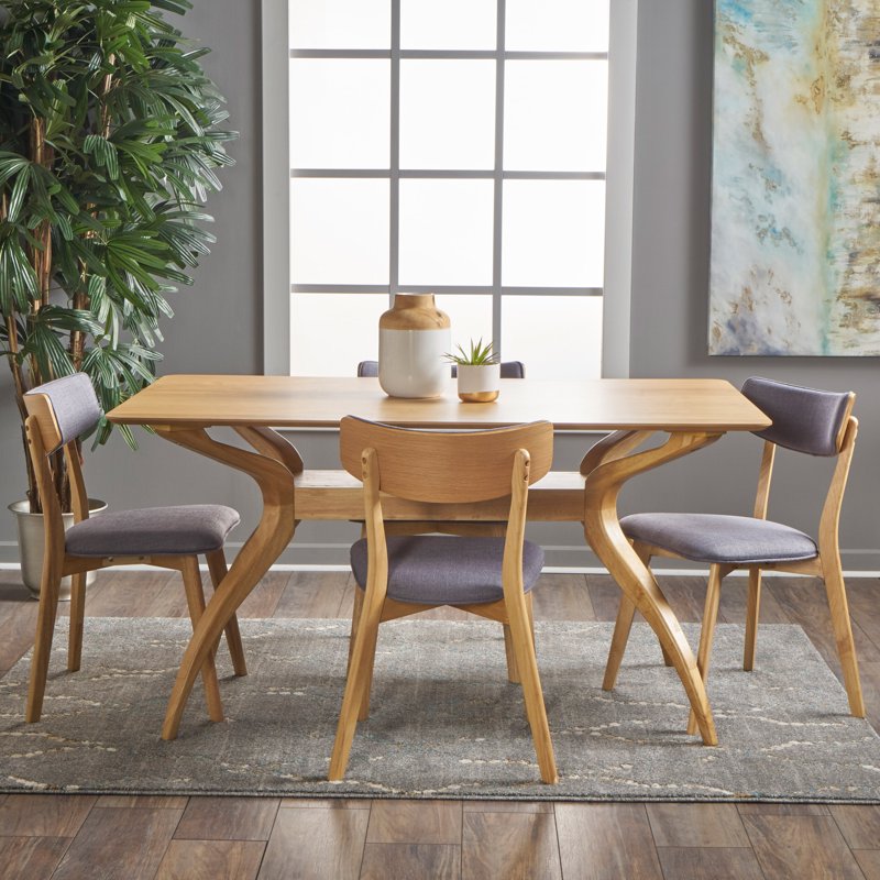 Mid Century Modern 5-Piece Dining Set - Natural Oak & Dark Grey