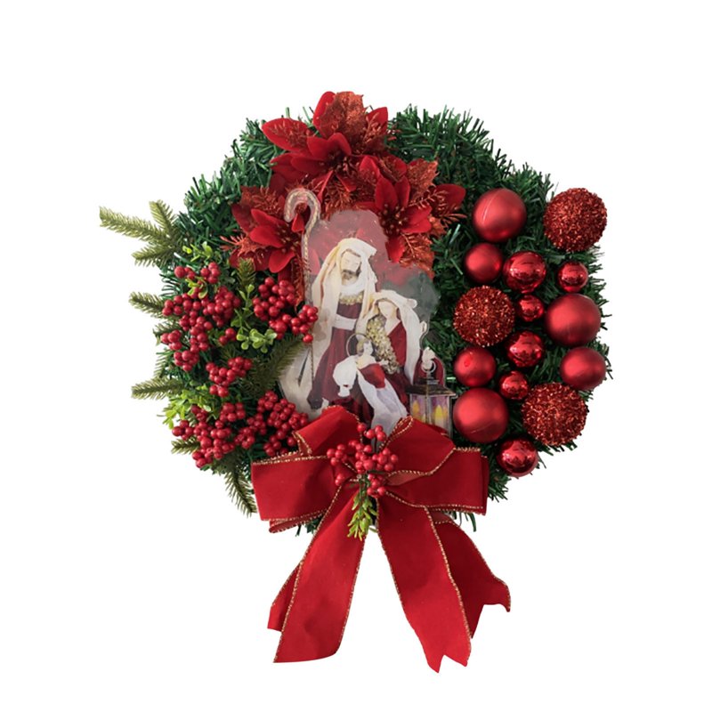 16-Inch Artificial Christmas Wreath with Bow for Front Door Holiday Decor