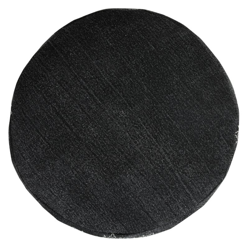 Round Black Medallion Pouf Ottoman - 14 Inch Height, 18 Inch Wide, Versatile Decor