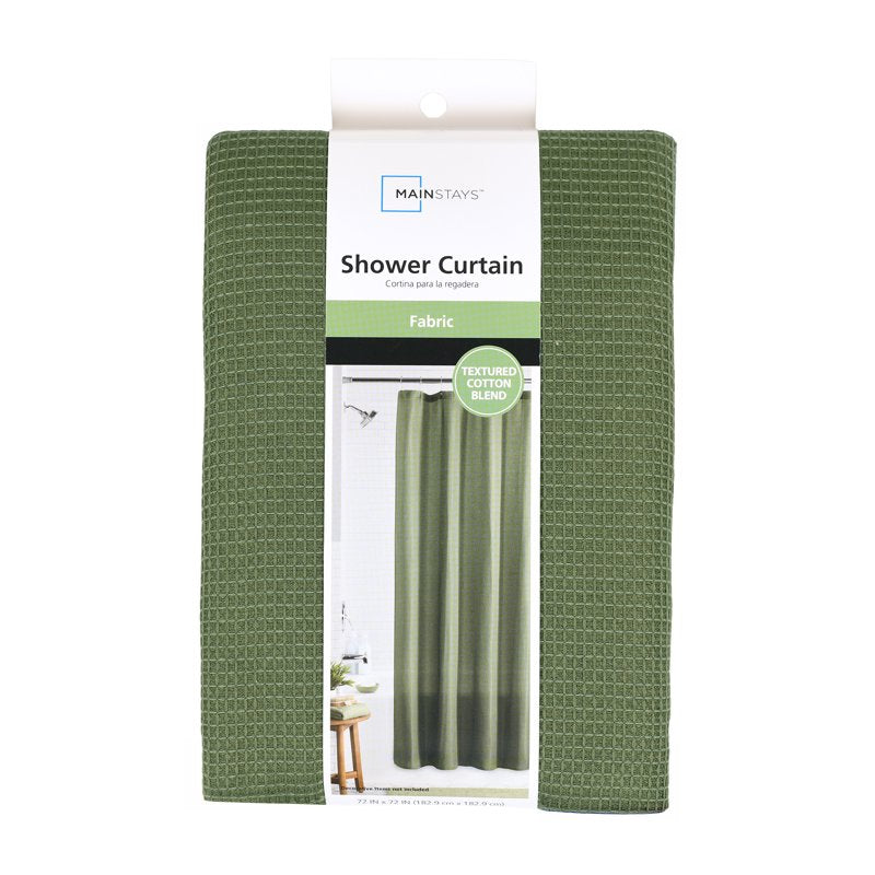 Mainstays Fabric Shower Curtain - Waffle-Weave Cotton Blend, 72x72 in, Bay Leaf Green