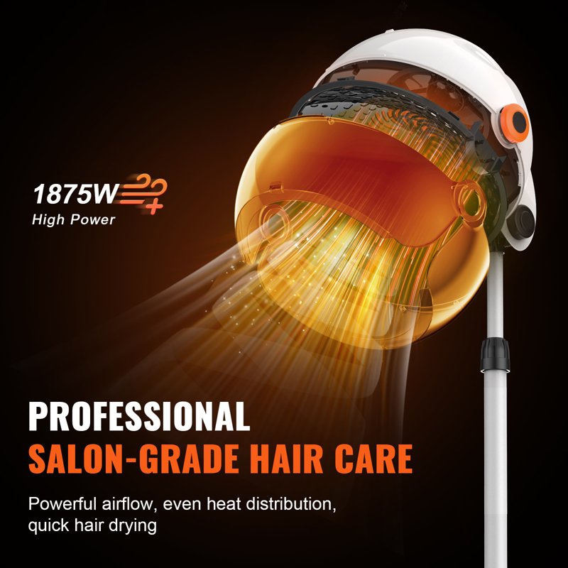 Adjustable Hooded Hair Dryer with Rolling Base - 1875W