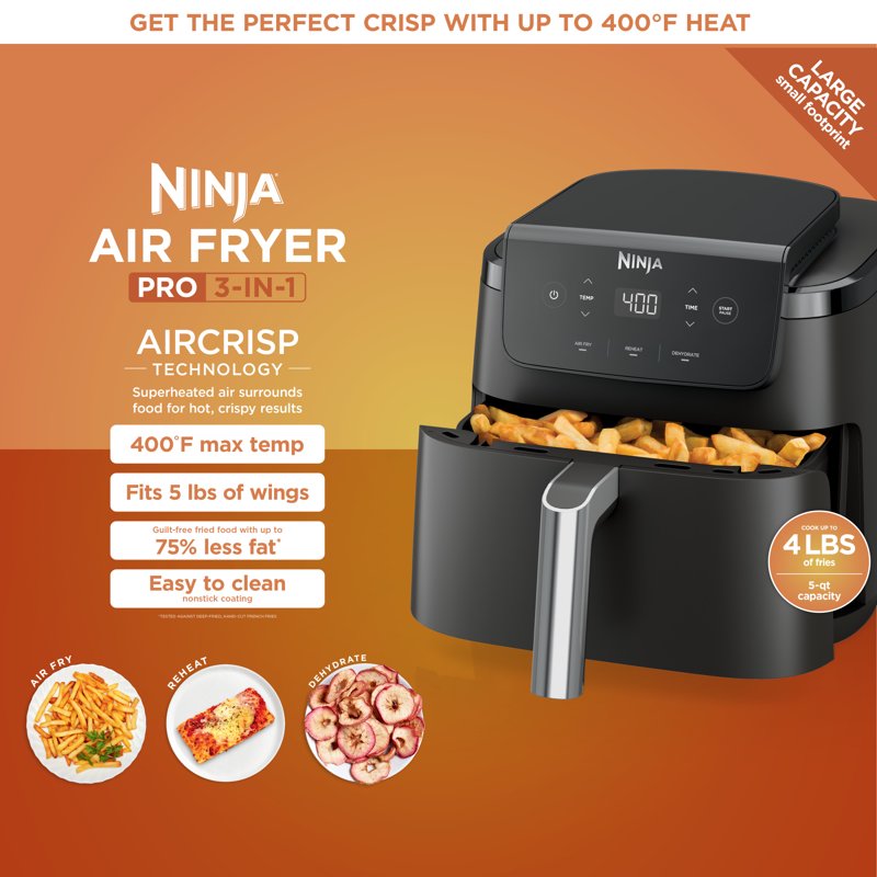 Ninja Air Fryer Pro XL 5-Qt - 3-in-1, Nonstick, Black