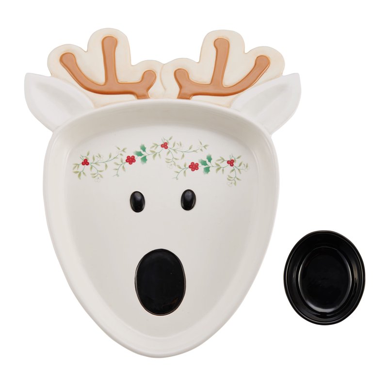 Winterberry Reindeer Chip and Dip Serving Tray - Festive Design