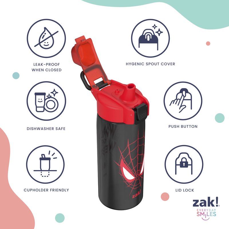 25oz Durable Plastic Water Bottle with Leak Proof Spout - Spiderman Black