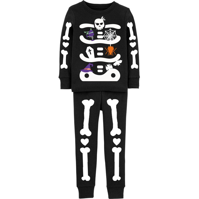 Toddler Halloween Skeleton Pajamas Glow in the Dark Cobweb Print Sleepwear Set - Size 5T - Tombstone Skeleton Bat Variation