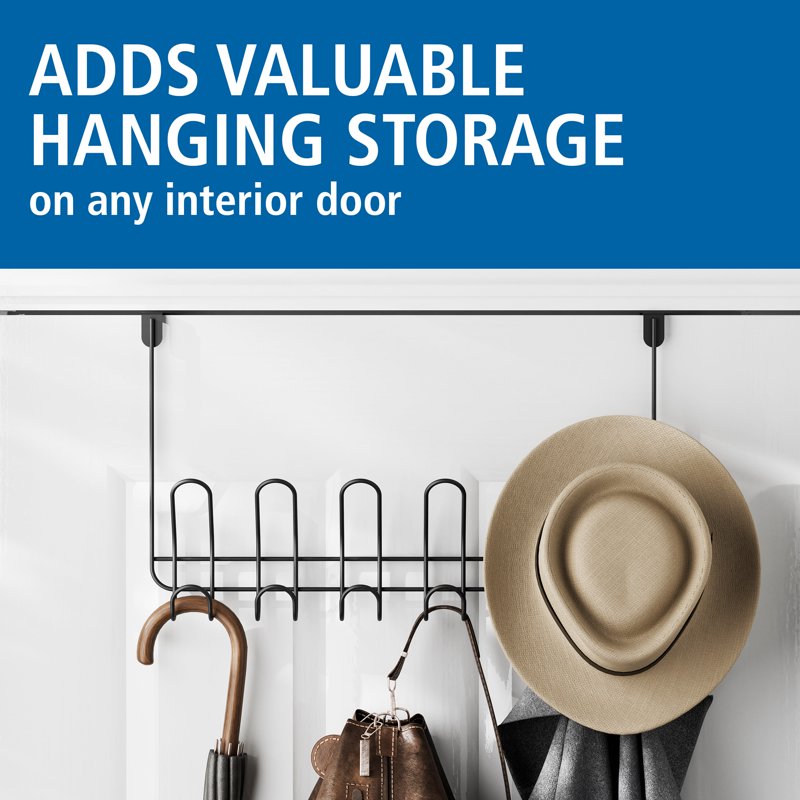 Mainstays Over-the-Door Hanging Hooks - 6 Black Hooks for Towels, Robes & Bags - No Drilling
