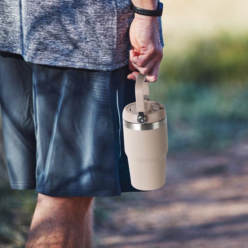 18 oz Insulated Stainless Steel Tumbler with Swivel Handle - Tan