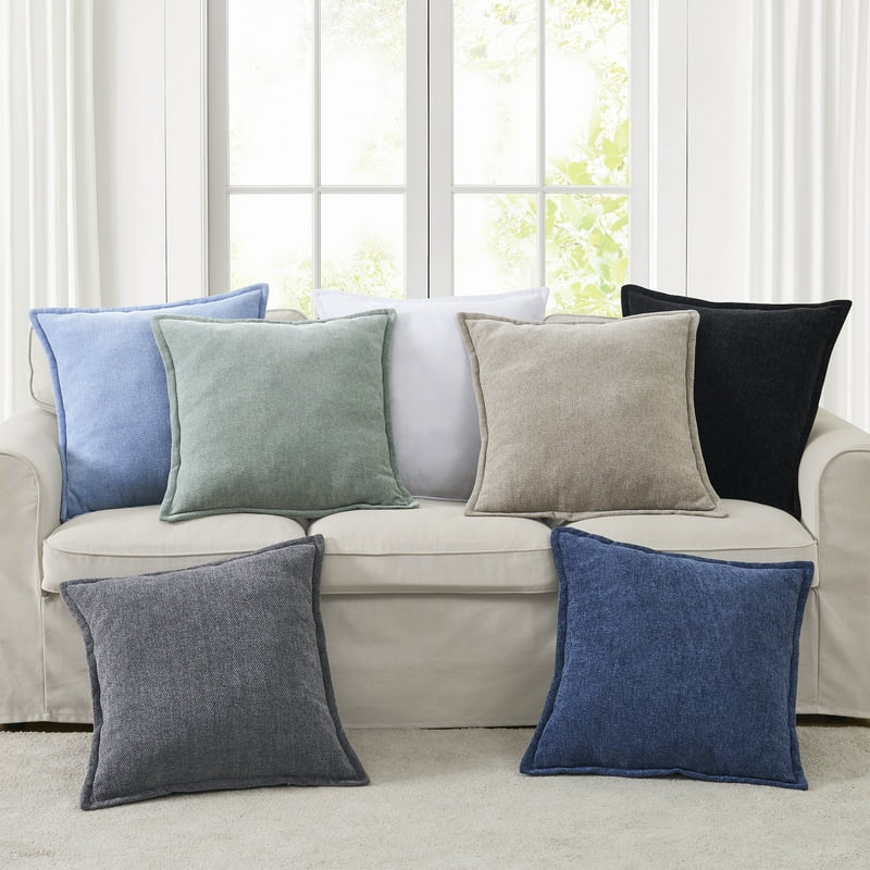 Gray Chenille Flanged Decorative Throw Pillow 22x22 - Set of 2