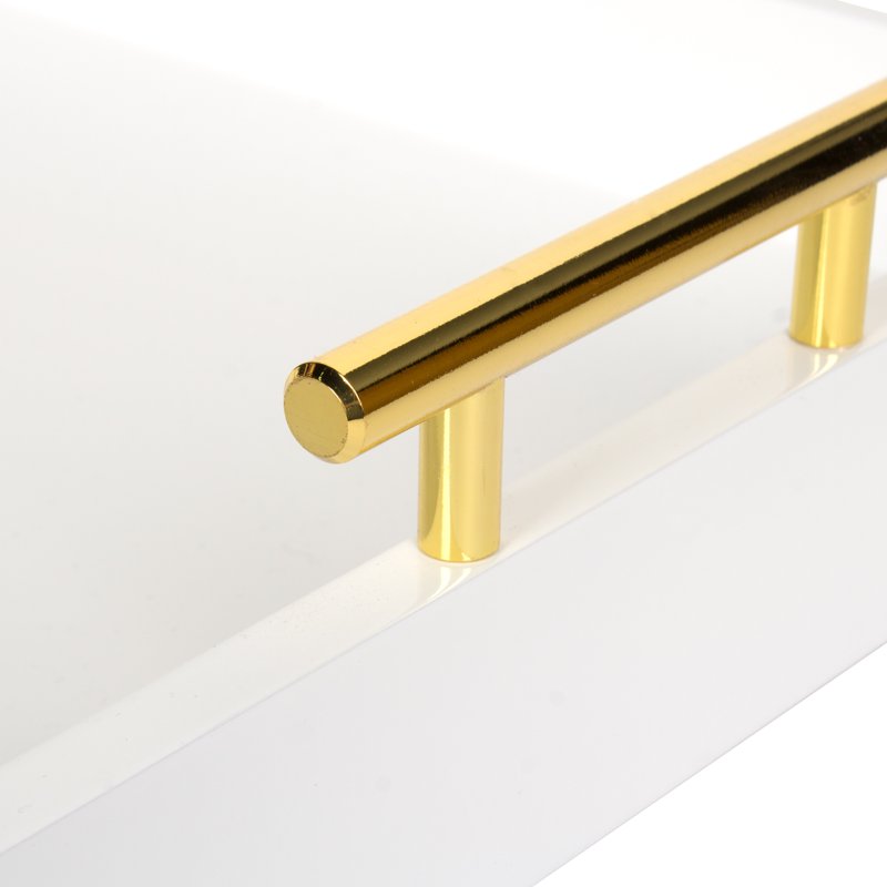 Decorative Tray with Polished Metal Handles - White
