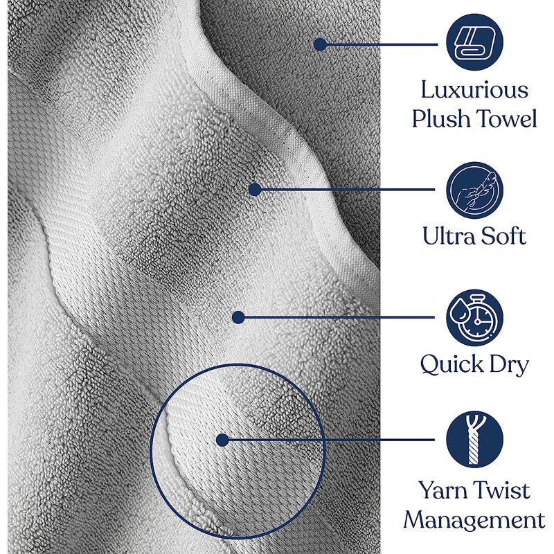 Delara Organic Cotton Towel Set - Light Gray, 10 Pieces, 650 GSM Plush, Quick Dry & Ultra-Absorbent