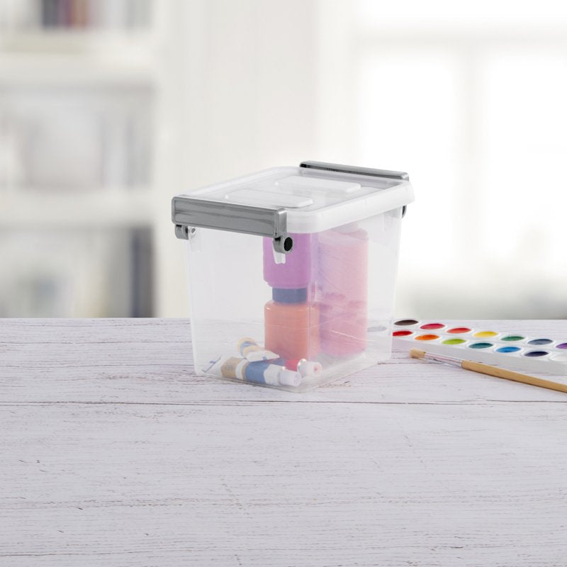 Single 2.5 Qt Clear Plastic Storage Box with Write-On Latch - Gray