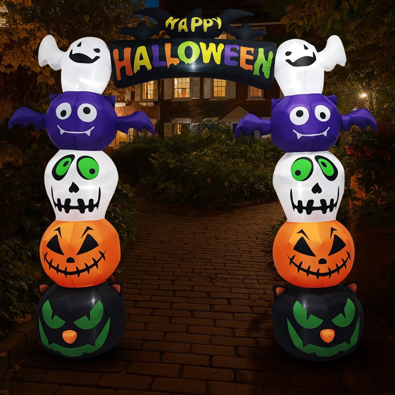 8.5FT Halloween Inflatable Arch with Ghost Pumpkins and Black Cats for Outdoor Decor