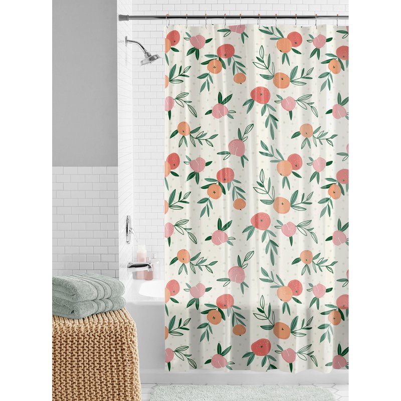 Waterproof Shower Curtain Set with Hooks - Peaches Design, 13-Piece, 70x72 Inches