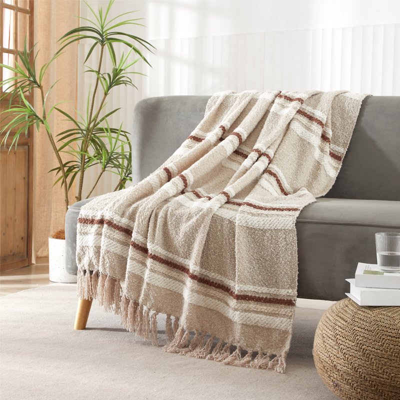 Brown 60x50 Cozy Chenille Throw Blanket with Fringe by Drew Barrymore
