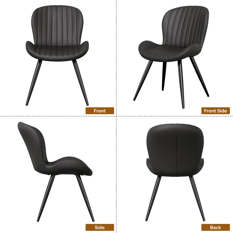 Upholstered Dining Chairs Set of 2 with Metal Legs - Black