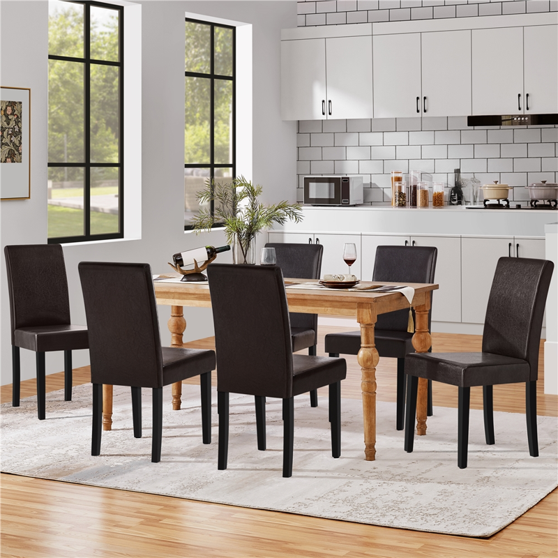Faux Leather Dining Chairs Set of 2 with Rubberwood Legs - Dark Brown