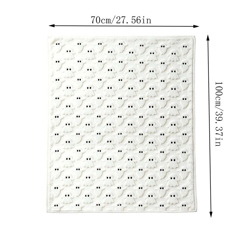 Halloween Fleece Throw Blanket - Ghost & Pumpkin Print, White, 70x100cm - Cozy Sofa Couch Bed Decor