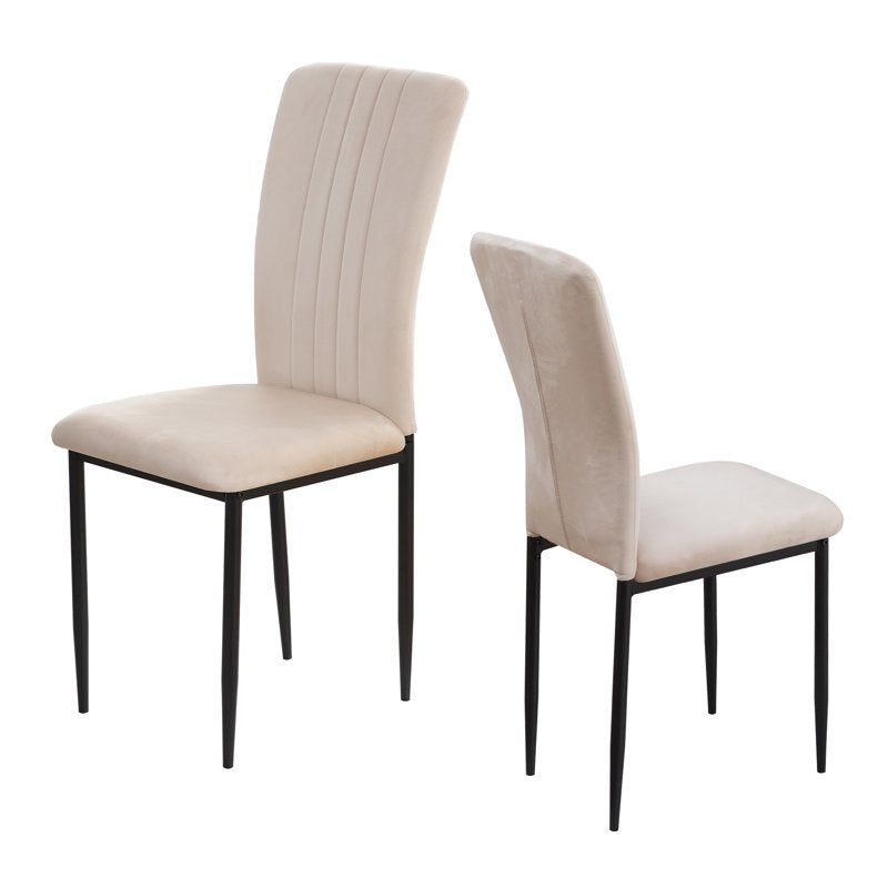 Set of 4 Modern Velvet Dining Chairs - Light Beige