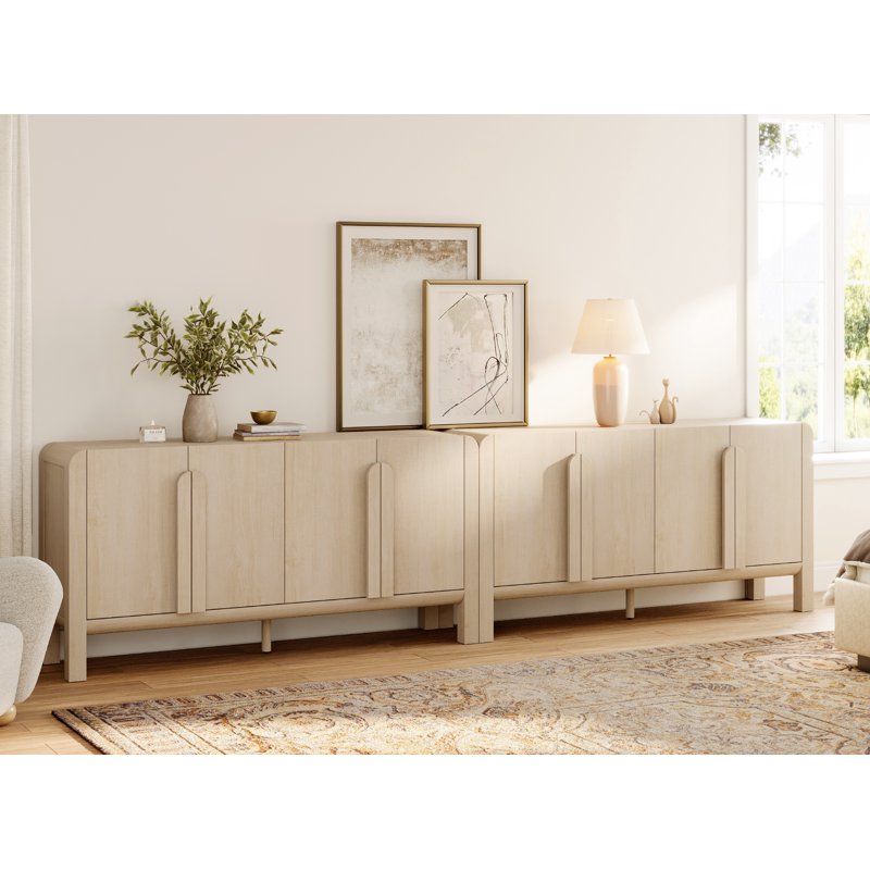 126" Modern Accent Cabinet with 8 Doors & Adjustable Shelves - Beige, 2 Pack