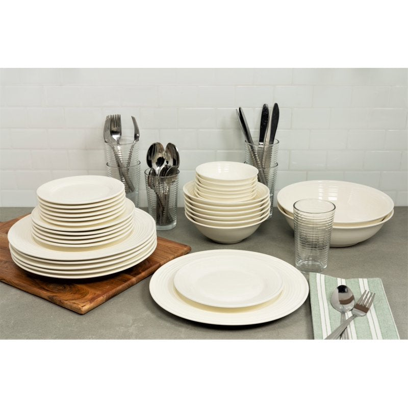 62-Piece Round Dinnerware Set - Service for 6, Cream Stoneware