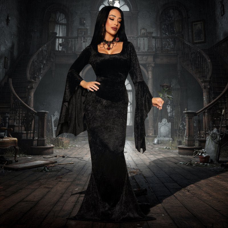 Gothic Long Velvet Dress for Women Halloween Vampire Witch Costume - Medium 8-10