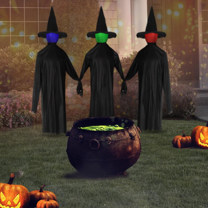5.2ft Halloween Witches Decoration with Lighted & Sound-Activated Heads - Spooky Outdoor Props