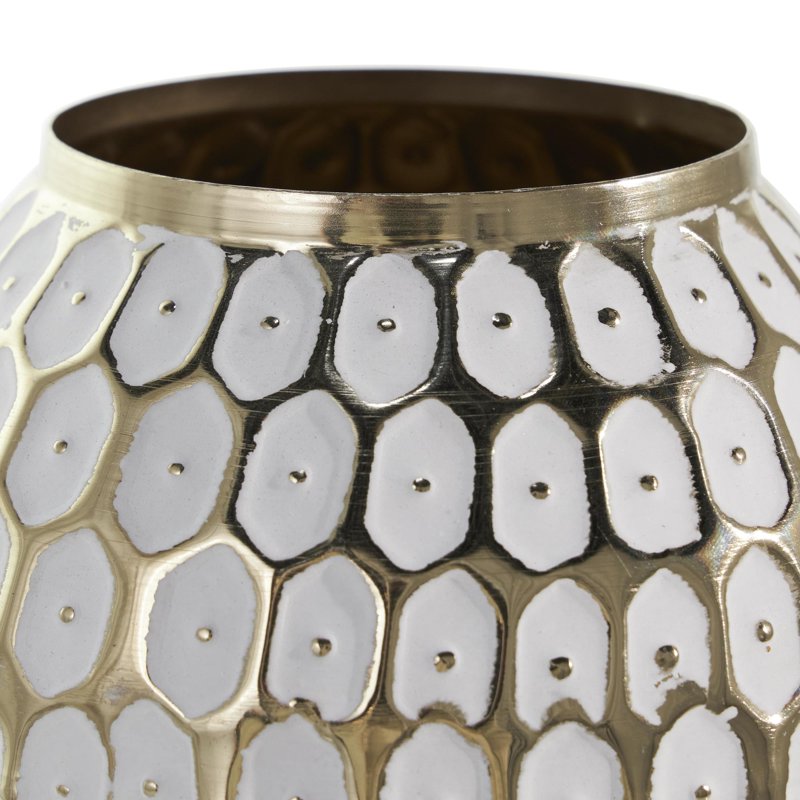 11" Gold Metal Geometric Dot Vase with White Accents - Round