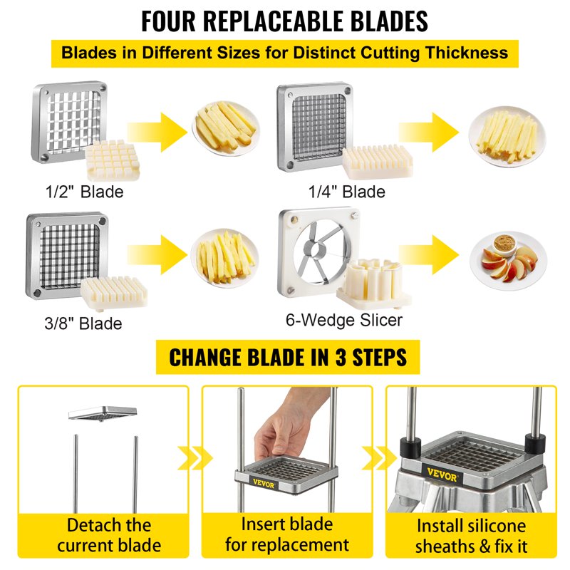 Commercial Vegetable Fruit Chopper with 4 Blades and Bowl