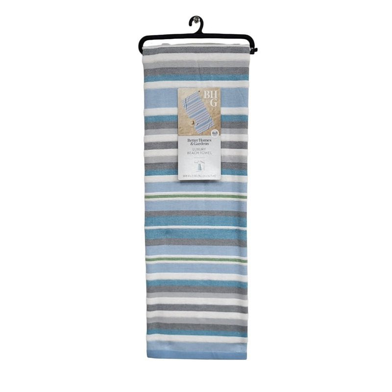 Better Homes & Gardens Coastal Tropez Striped Blue & Gray Cotton-Blend Beach Towel - Oversized & Absorbent