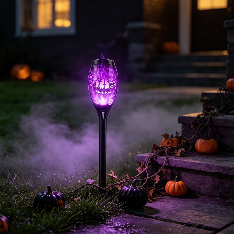 Solar Pumpkin Stake Light - Purple LED Outdoor Ground Lamp with Auto On/Off, Waterproof Halloween Decor - Variation 1#D