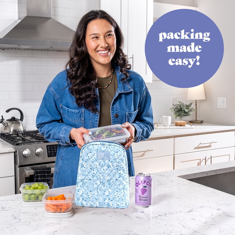 Insulated Lunch Tote for Women - Blue Floral Print