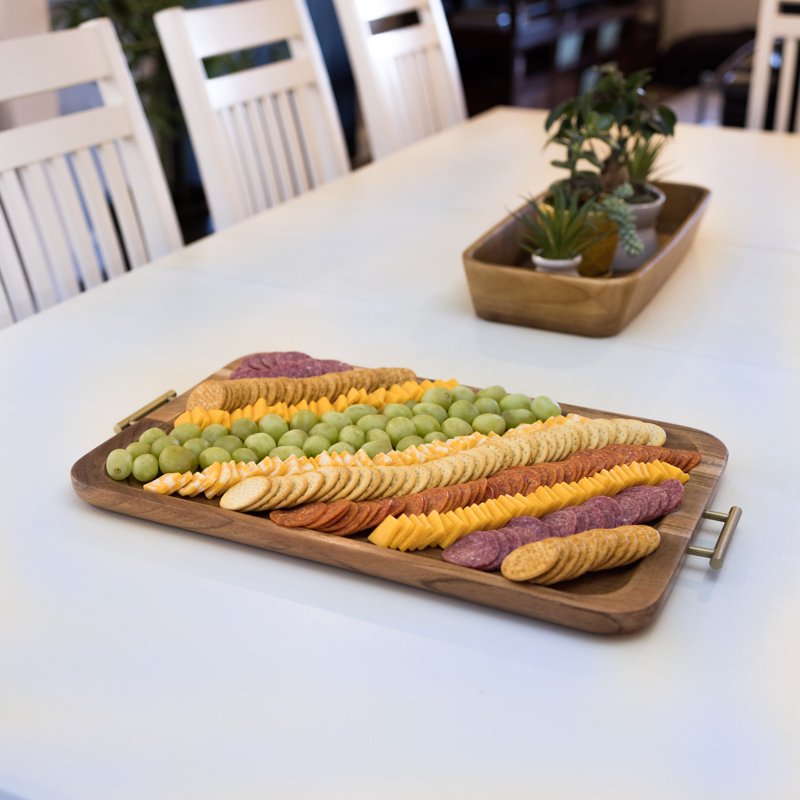 Acacia Wood Serving Tray with Gold Handles - 4 Pack