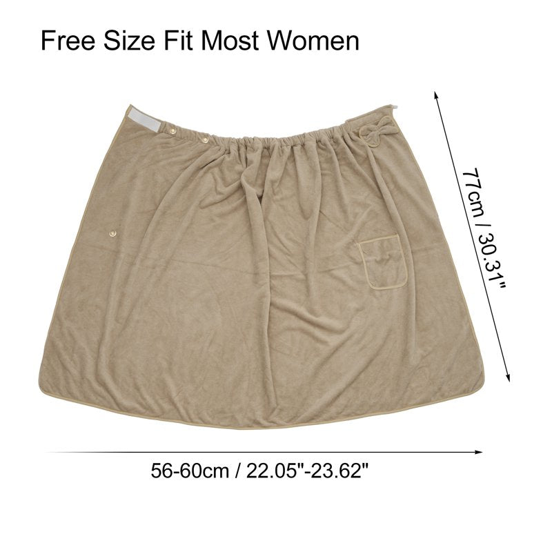 Women's Beige Bath Wrap Towel with Pocket & Adjustable Closure