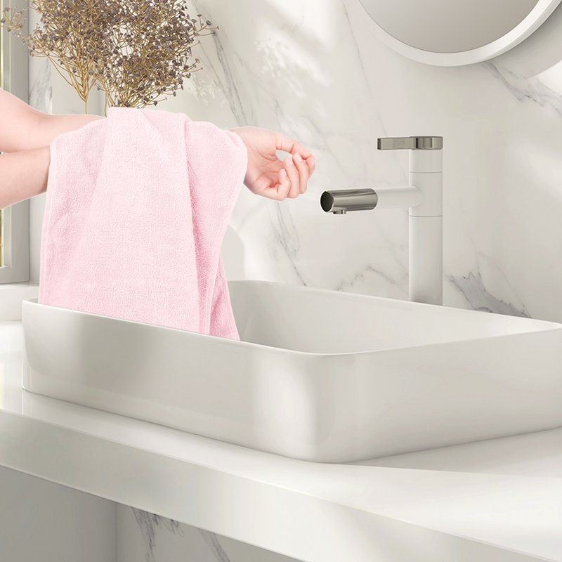 Cotton Hand Towels Set - Embroidery Pattern, Pink, 2 Pack - Soft & Quick-Drying