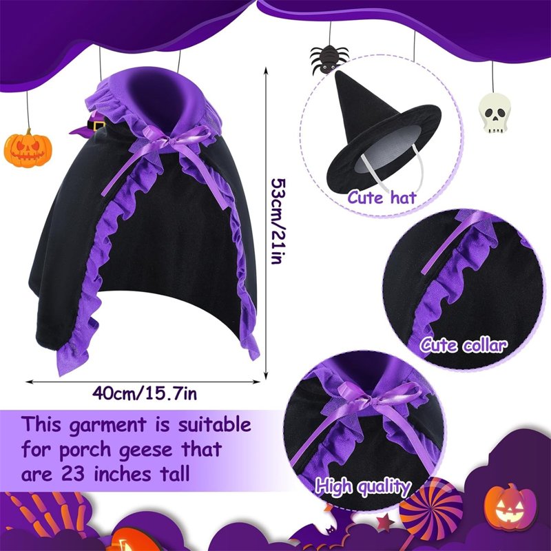 Halloween Purple Ruffled Witch Hat Cape for 23-Inch Plastic Goose - Yard Decor & Ornament Set Variation