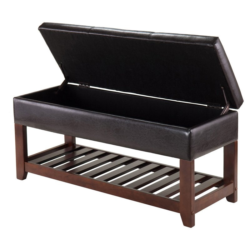 Monza Storage Chest Bench - Faux Leather & Walnut Finish