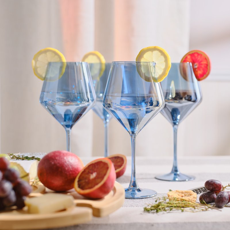 Angled Wine Glass Set - Iridescent Blue 4-Pack