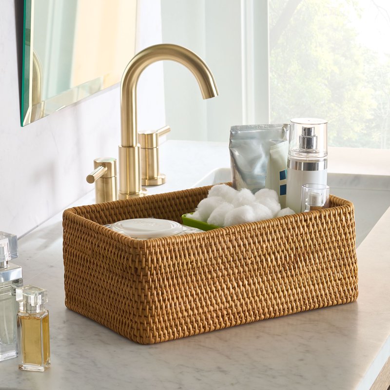Better Homes & Gardens Honey Brown Rattan Bathroom Toiletry Organizer Basket - Single